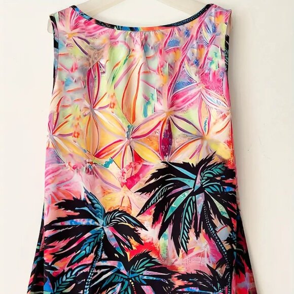 Women's Plus Size Floral Relaxed Fit Summer Fashionable Blouse Tank Top 20W - Picture 3 of 7